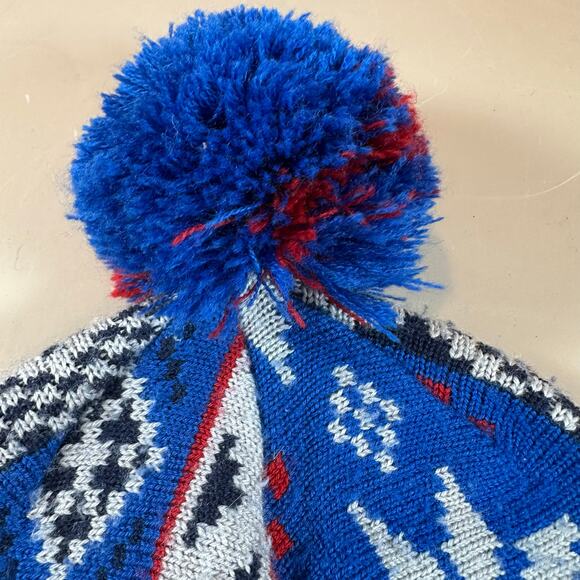 Smartwool Kids Snowflake Beanie Pom Winter Hat Merino Wool Youth Boys Blue Red - Picture 4 of 9